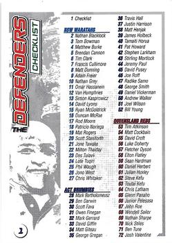 2003 Kryptyx The Defenders Australian Rugby Union #1 Checklist Front